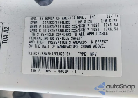 2014 Honda Cr-V Ex z USA, uszkodzony, nr VIN 5J6RM3H52EL028184